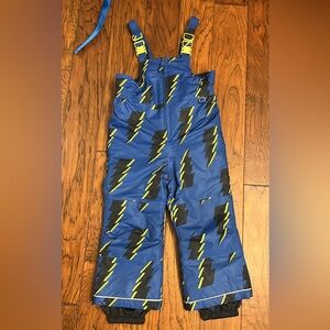 Hanna Andersson Kids Blue and Yellow Lightning Print ski bib